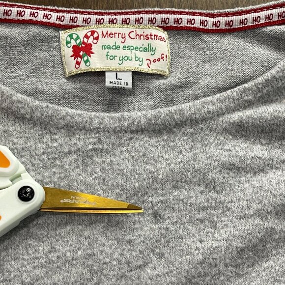 Poof 'What the Elf' Sweater JUNIORS Size Large Ugly Party Holiday Christmas Gray - Picture 4 of 10